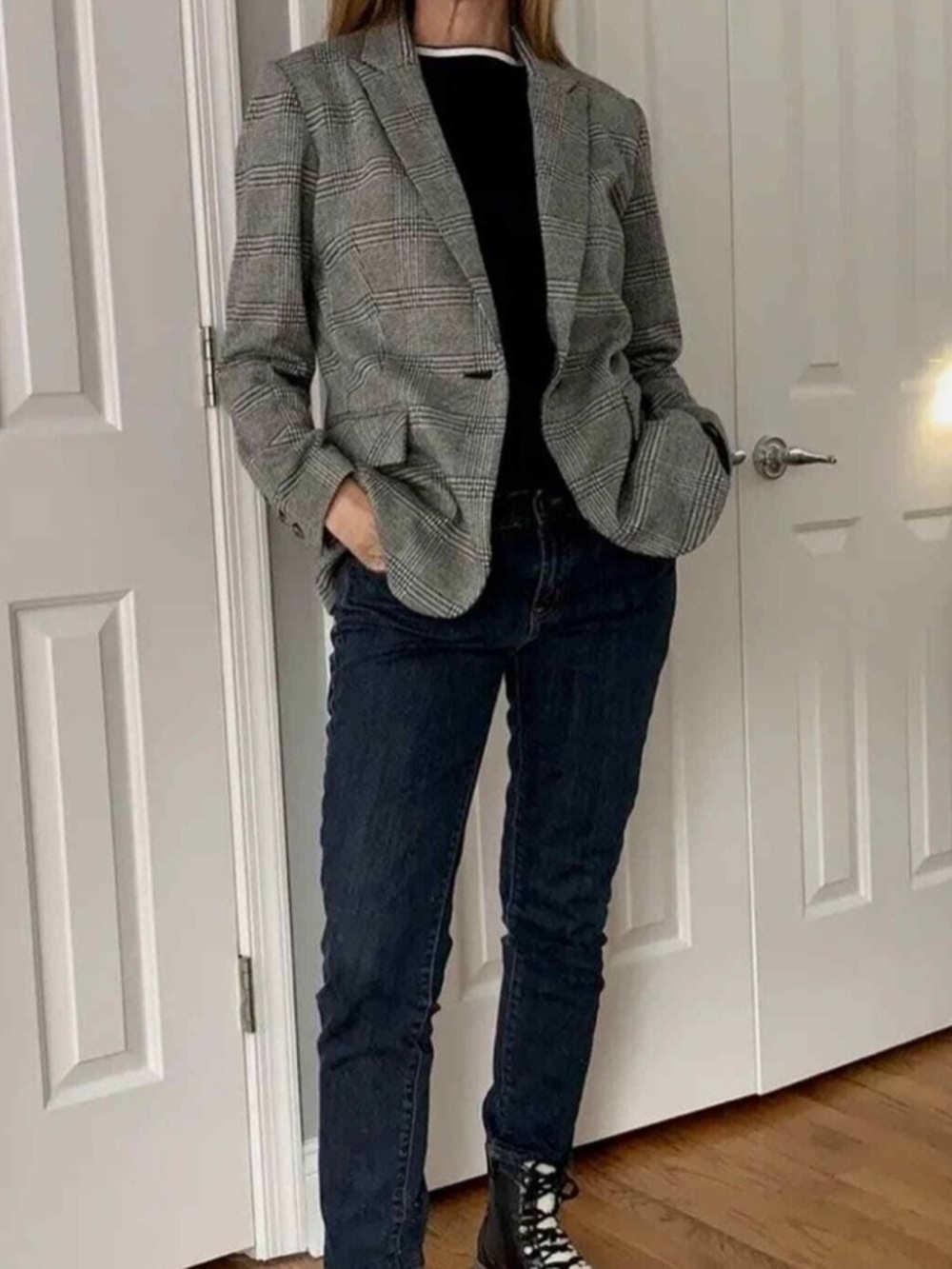 Jason Wu Gray Plaid Single-Button Blazer